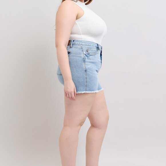 Hazel Blues® | Judy Blue Tummy Control Raw Hem Denim Shorts - Picture 14 of 16